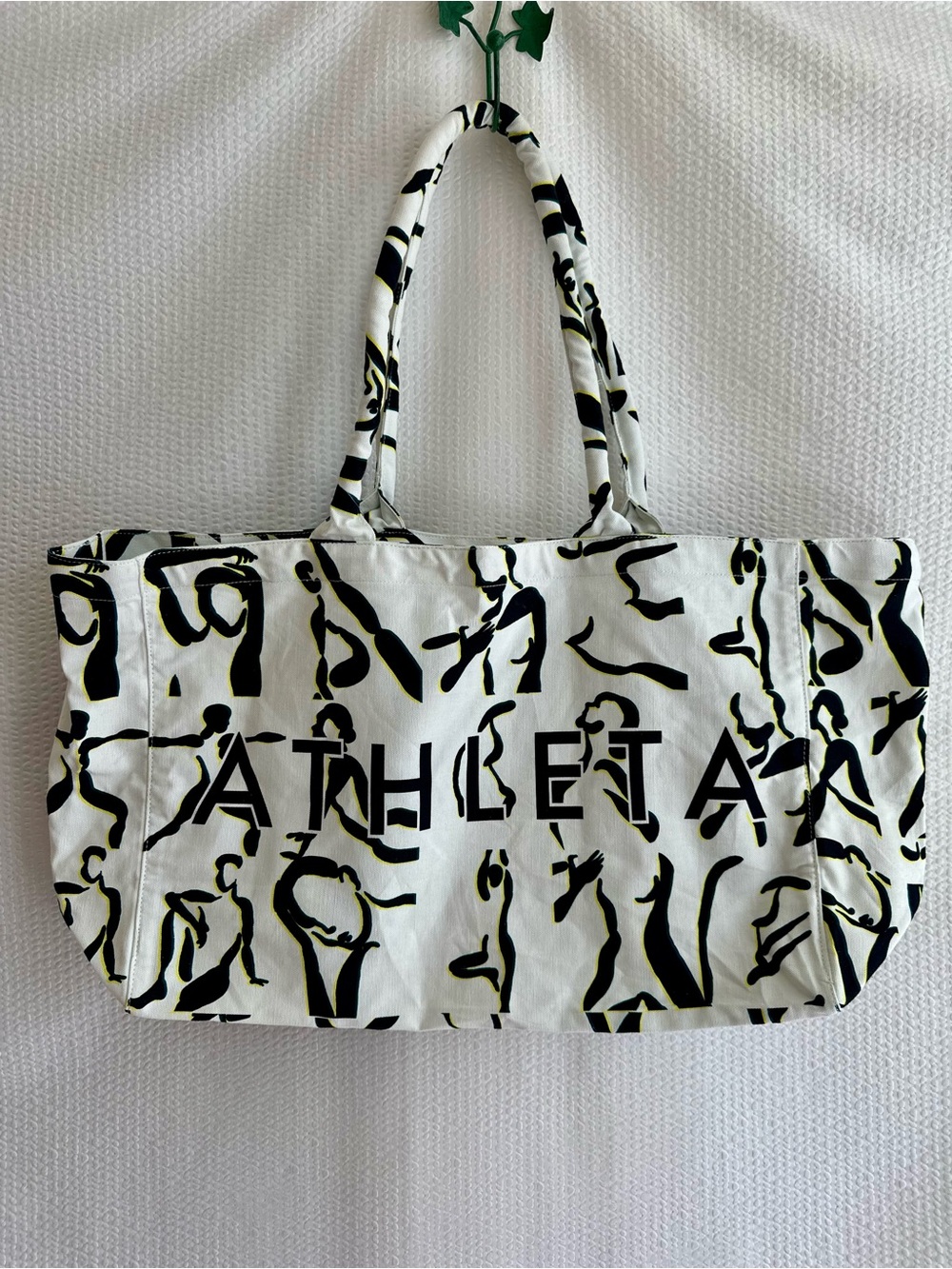 ATHLETA Power of She White Black Graphic Canvas Large Tote Gym Travel Bag NWT